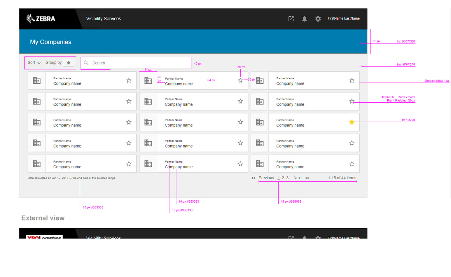 Company management dashboard